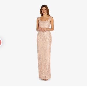 RIBBON EMBROIDERED LONG COLUMN GOWN IN BLUSH
